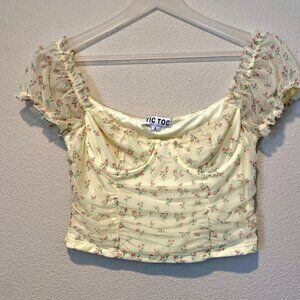 Yellow Floral Coquette Fairy Corset Style Crop Top Size Large‎